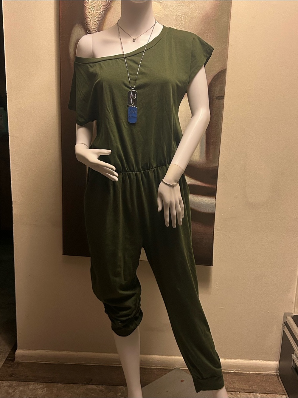 Women’s Olive Green One-Shoulder Jumpsuit